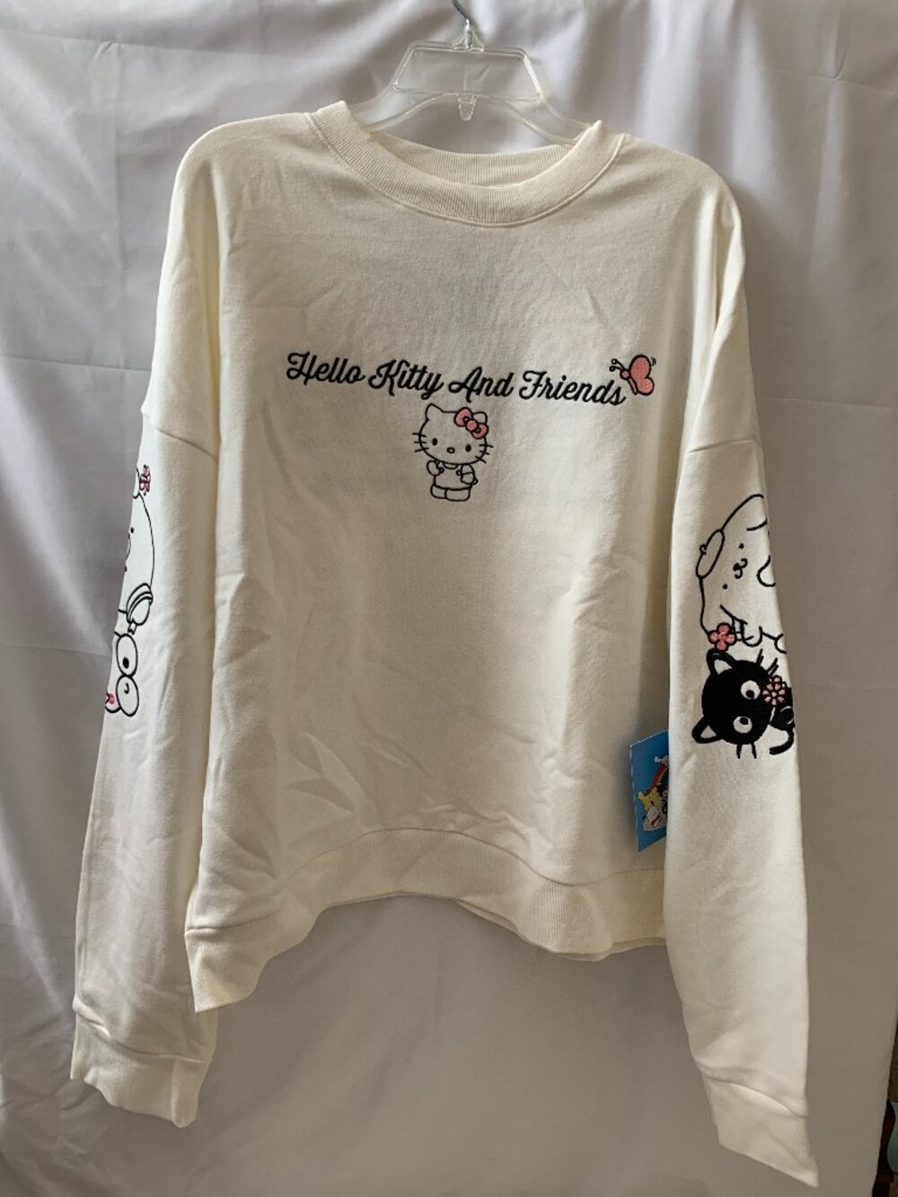 HELLO KITTY & FRIENDS Embroidered Fleece Lined Sweater in White Sz LARGE